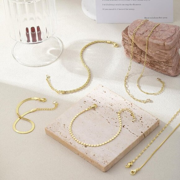 🆕 Sufope Dainty Laying Bracelet Women Gold 14K Adjustable Stackable jewelry Set - Picture 6 of 6